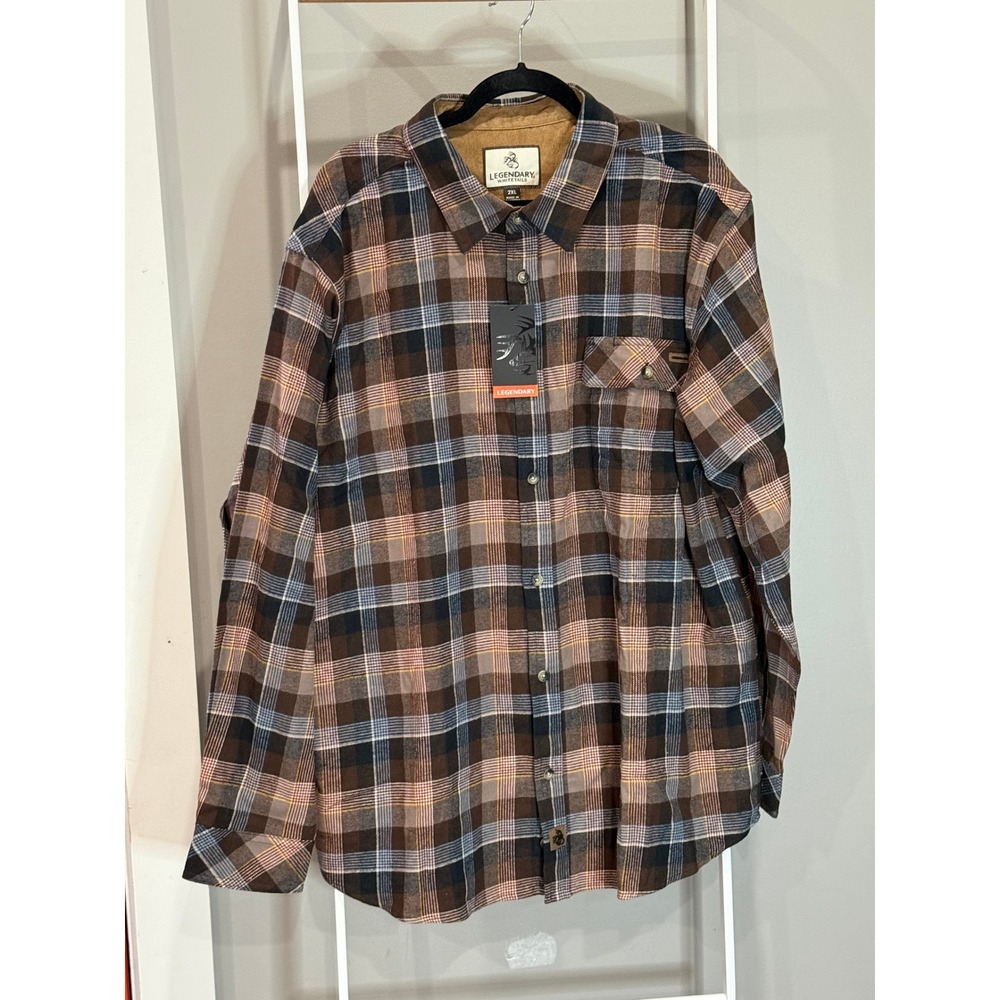 Legendary Whitetails Mens Buck Camp Flannel Shirt 2XL Brown Plaid Cotton NWT